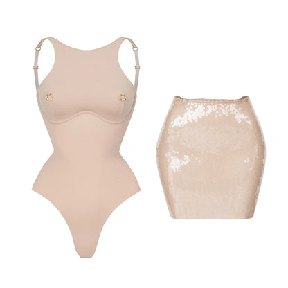 Women's 2-Piece Bodysuit & Sequin Skirt Set