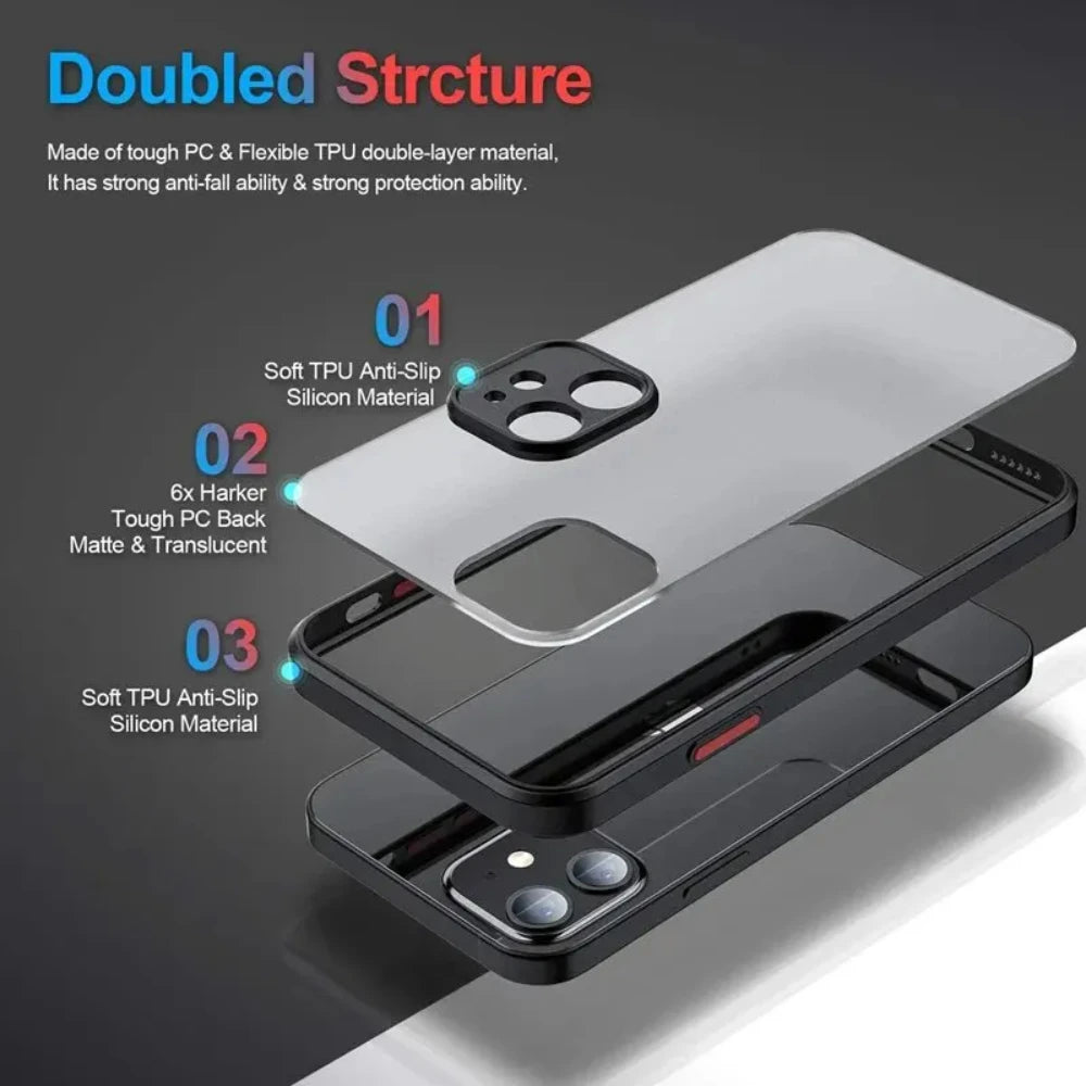 Shockproof Armor Matte Case Iphone 16 15 14 Plus 13 11 12 Pro Max Luxury Silicone Bumper Clear Hard