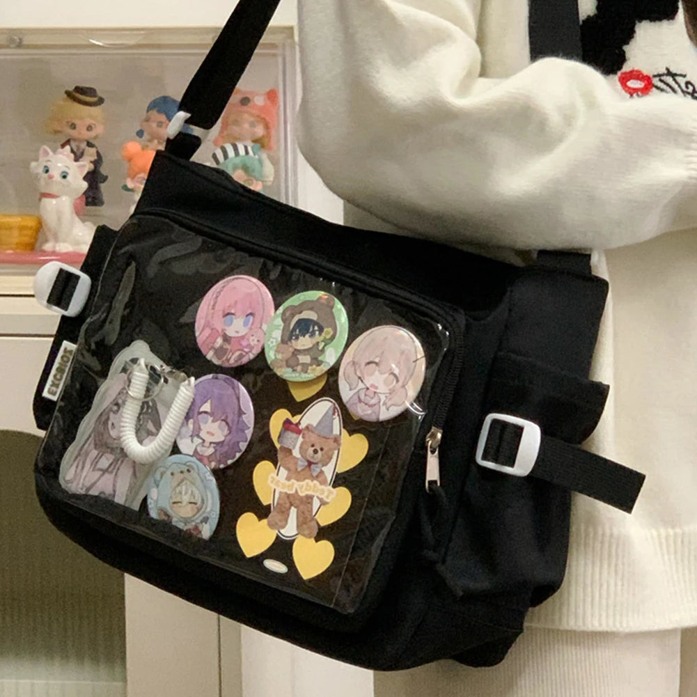Japanese Ita Bag Women's Shoulder Purse with Clear Window & Multi-Pockets