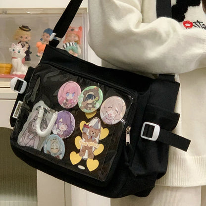 Japanese Ita Bag Women's Shoulder Purse with Clear Window & Multi-Pockets