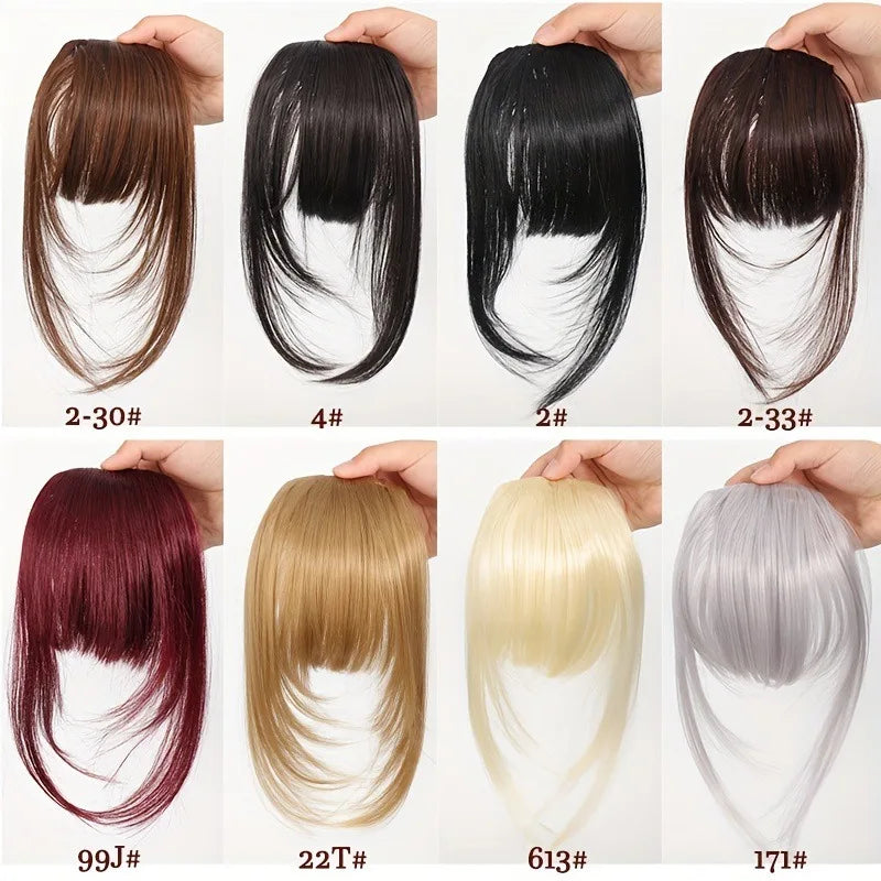 Synthetic Hair Clip-In Bangs Cut Wispy Fringe Sideburns Dark Brown Natural Look Women Daily Party