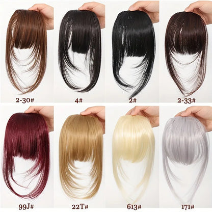 Synthetic Hair Clip-In Bangs Cut Wispy Fringe Sideburns Dark Brown Natural Look Women Daily Party