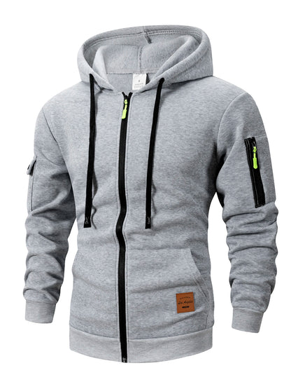 Men's Zip-Up Hoodie Sweatshirt – Slim Fit with Sleeve Pocket