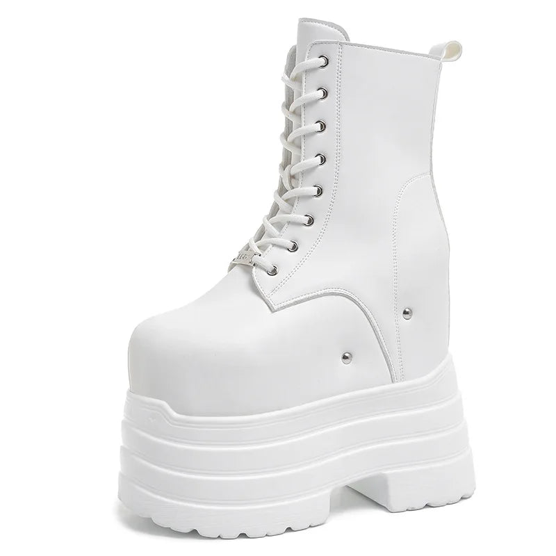 Platform Boots for Women – Height Increasing Leather Gothic Punk Ankle Boots