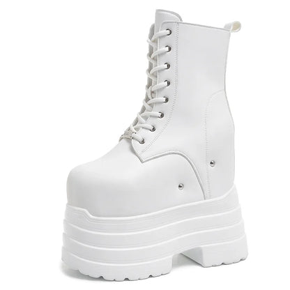 Platform Boots for Women – Height Increasing Leather Gothic Punk Ankle Boots