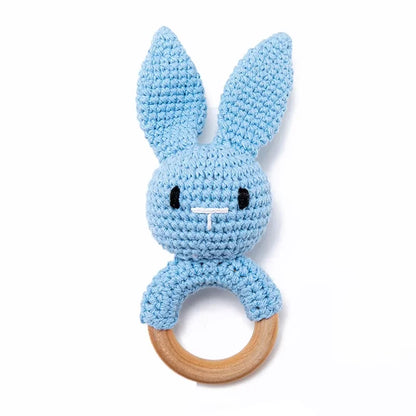 Baby Crochet Rattle & Wooden Teether Toy – BPA-Free Animal Ring