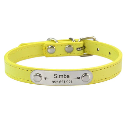 Personalized Dog Collar with Engraved ID Nameplate – PU Leather