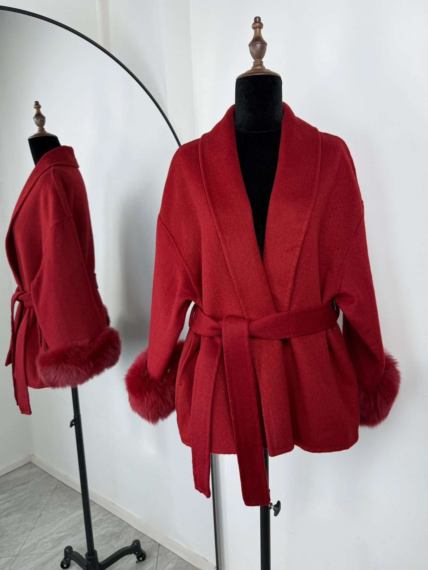 Women's Fox Fur Woolen Short Coat – Double-Sided Wool