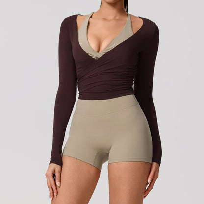 Women's Long Sleeve Wrap Yoga Top – Breathable Activewear