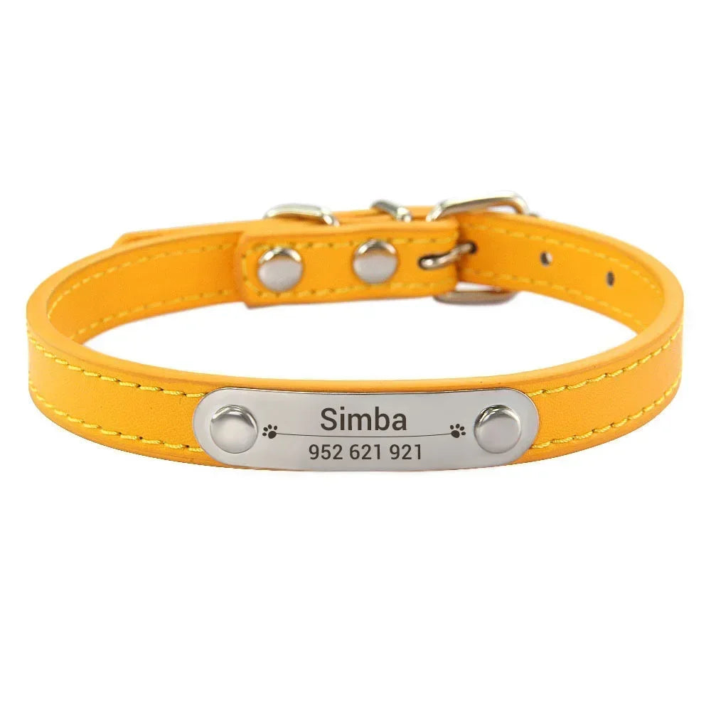 Personalized Dog Collar with Engraved ID Nameplate – PU Leather