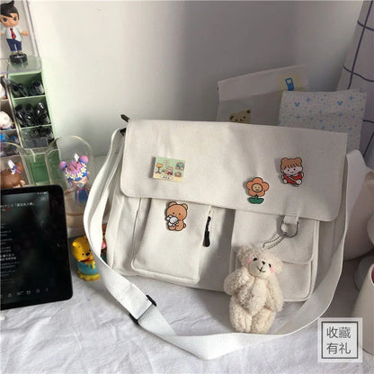Cute Canvas Crossbody Bag – Kawaii Messenger Shoulder Bag for Women