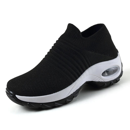 Women's Slip-On Platform Sneakers – Breathable Knit Walking Shoes
