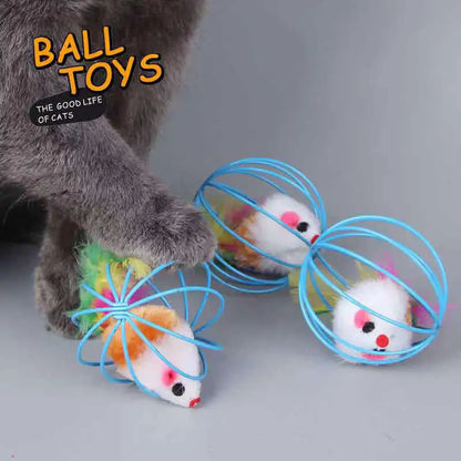 Cat Toy Mouse in Cage Ball – Colorful Interactive Chase Toy