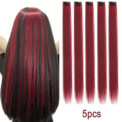 Clip-In Hair Extensions 5pcs Straight Colorful Synthetic 20 Inch