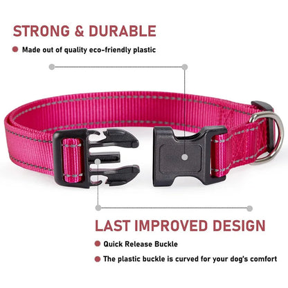 Reflective Dog Collar – Adjustable Nylon Safety Collar for Dogs