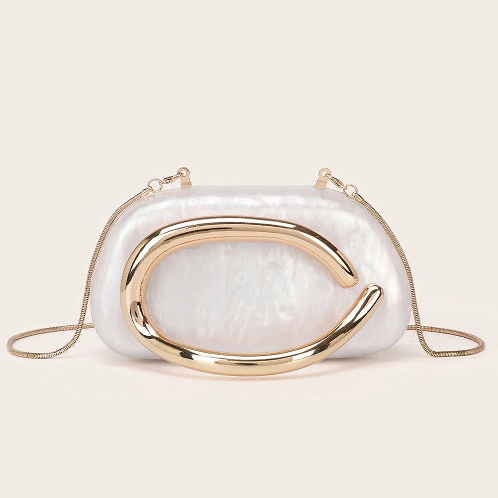 Luxury Evening Clutch Bag – Gold Metal Handle Wedding & Party Purse