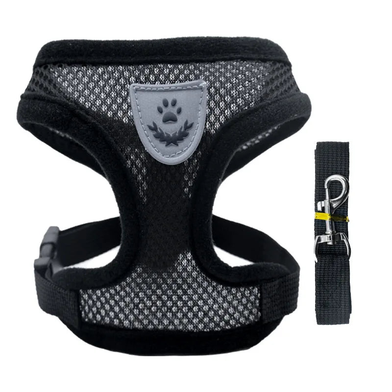 Adjustable Mesh Pet Harness Vest with Leash – Dog & Cat