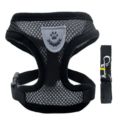 Adjustable Mesh Pet Harness Vest with Leash – Dog & Cat