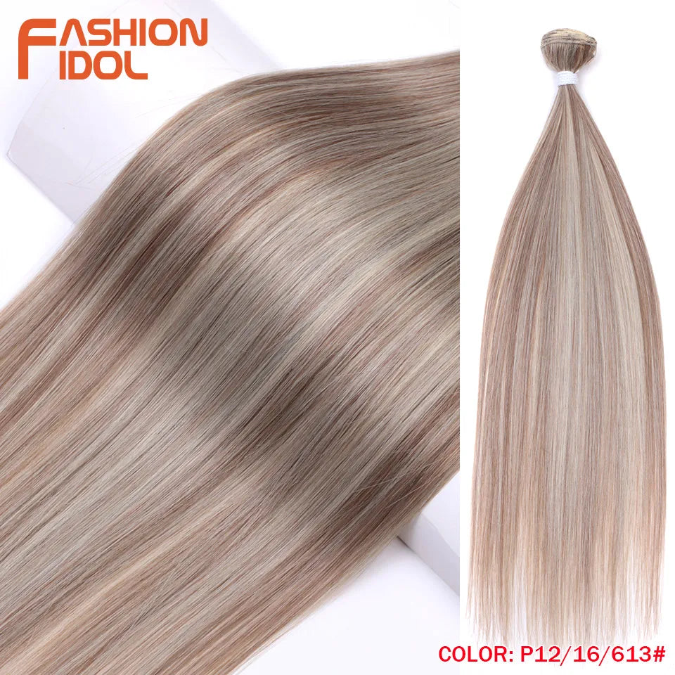 Bone Straight Hair Extensions Ombre Blonde Bundles Super Long Synthetic 24 Inch Full End Idol