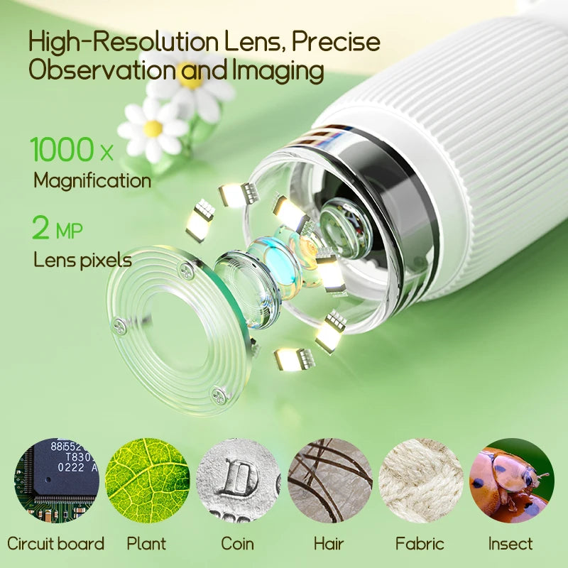 Kids Digital Microscope 1000x – 200MP LED with Photo & Video