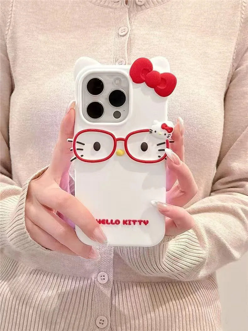 3d Glasses Cat Silicone Phone Case Iphone 17 Pro Max 16 15 Plus 14 13 Mini 12 11 4 4s 5 5s 7 8 Se