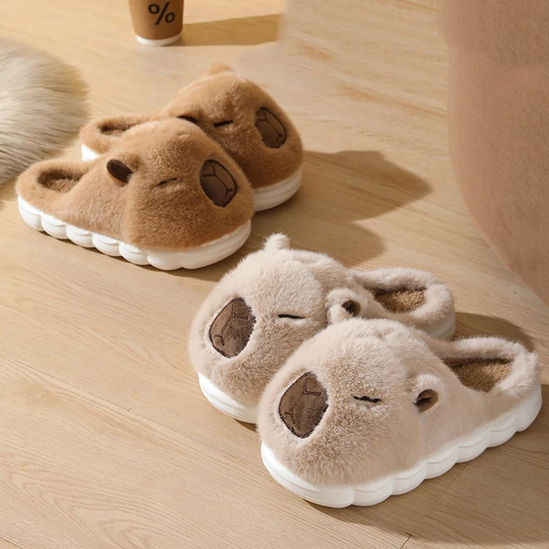 Cute Capybara Cotton Slippers Women Autumn Winter Indoor Soft Sole Warm Fur Slides Woman Comfort Non