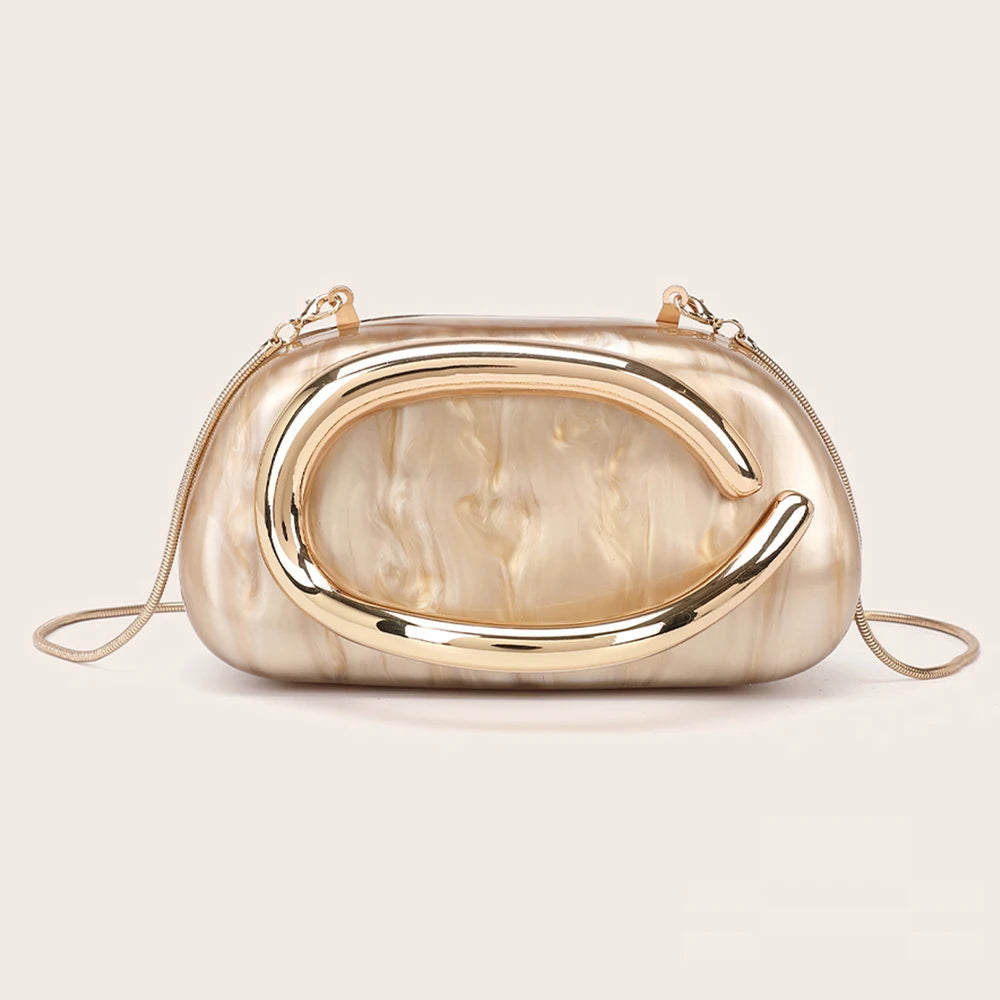 Luxury Evening Clutch Bag – Gold Metal Handle Wedding & Party Purse