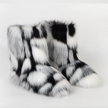 Faux Fur Snow Boots for Women – Fluffy Plush Winter Footwear