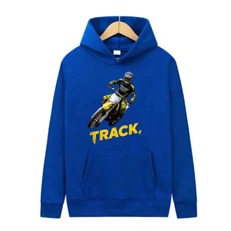 Track Print Hoodie Casual Streetwear Pullover Sweatshirt