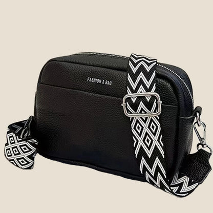 Canvas Crossbody Bag with Wide Patterned Strap – Unisex Camera Purse