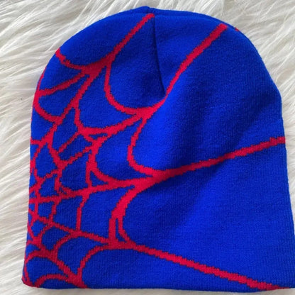 Spider Web Knit Beanie – Y2K Goth Skull Cap