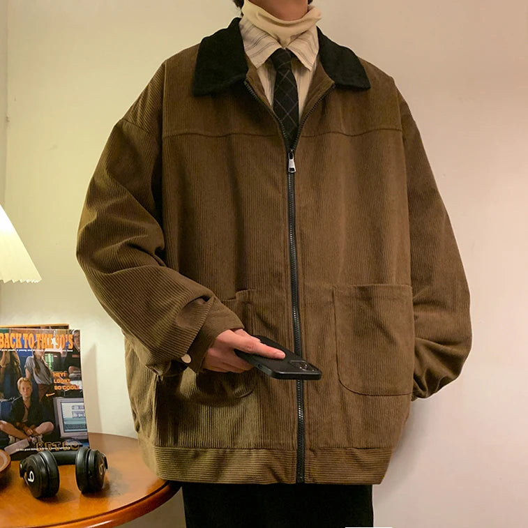 Vintage Men's Oversized Zip-Up Jacket – Loose Cargo Streetwear Coat