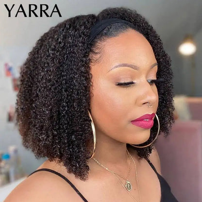 Afro Kinky Curly Headband Wig – Brazilian Remy Human Hair, 180% Density
