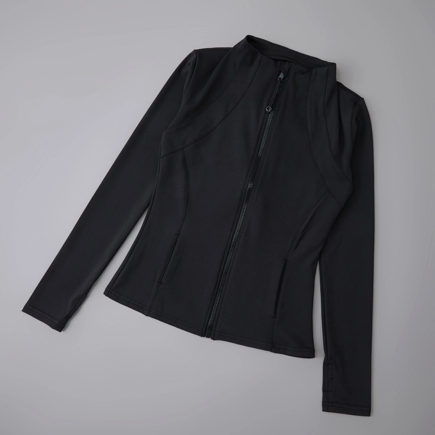 Women's Zip-Up Athletic Jacket with Thumb Holes – Slim Fit Running Top