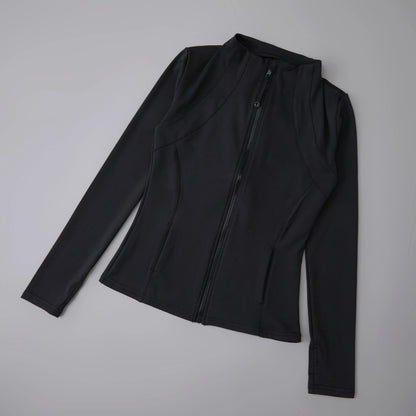 Women's Zip-Up Athletic Jacket with Thumb Holes – Slim Fit Running Top