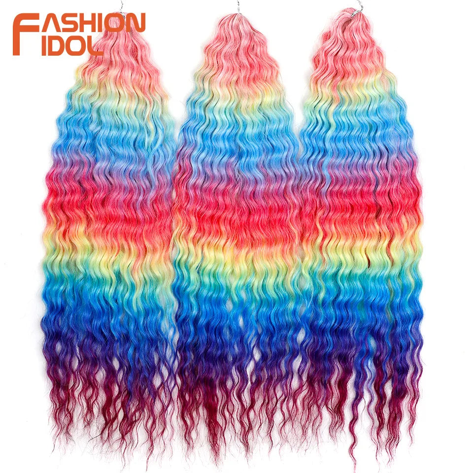 Idol 300g 22 Inch Ariel Curl Hair Water Wave Twist Crochet Synthetic Ombre Rainbow Color Braiding