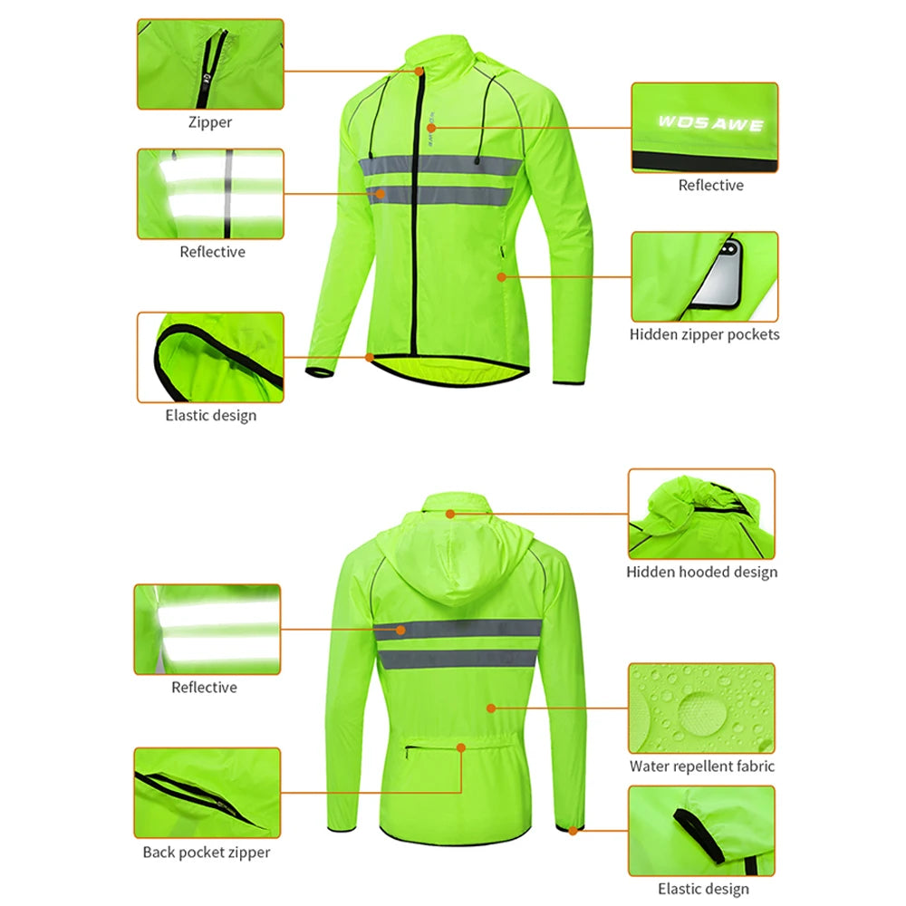 Cycling Windbreaker Jacket Men – Windproof Reflective Running Vest & Hooded Coat