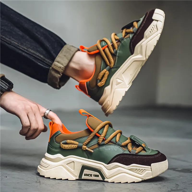Men's Chunky Platform Sneakers – Casual Outdoor Lace-Up Shoes