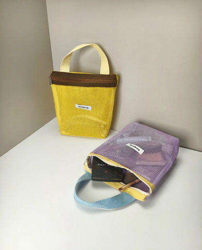 Mesh Tote Bag – Small Colorful Foldable Cosmetic Handbag