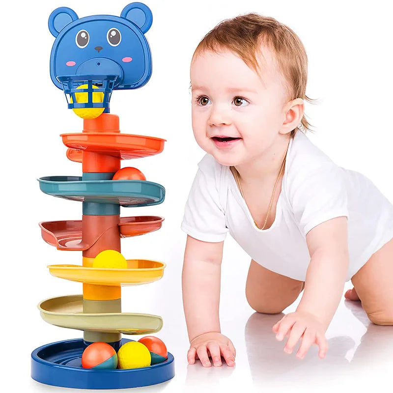 Montessori Rolling Ball Tower Baby Toy – Stacking Activity for Ages 1-3