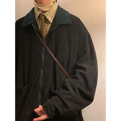 Vintage Men's Oversized Zip-Up Jacket – Loose Cargo Streetwear Coat