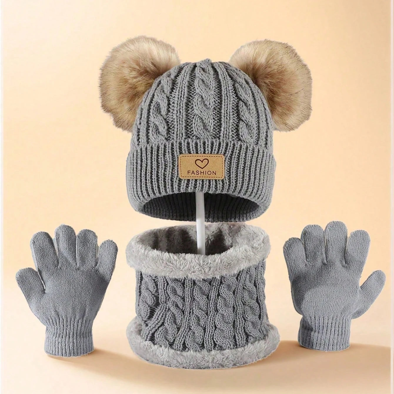 Kids Winter Hat Scarf Gloves Set – 3-Piece Knit Pom Pom Beanie