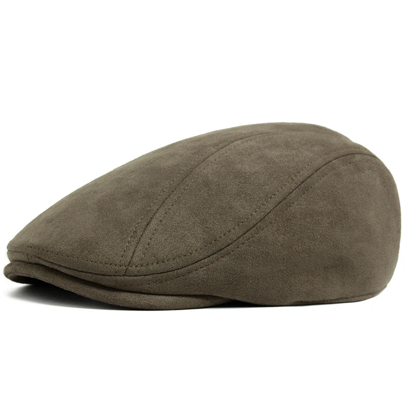 Suede Flat Cap Newsboy Beret – Vintage Winter Hat for Men & Women