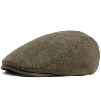 Suede Flat Cap Newsboy Beret – Unisex Vintage Hat