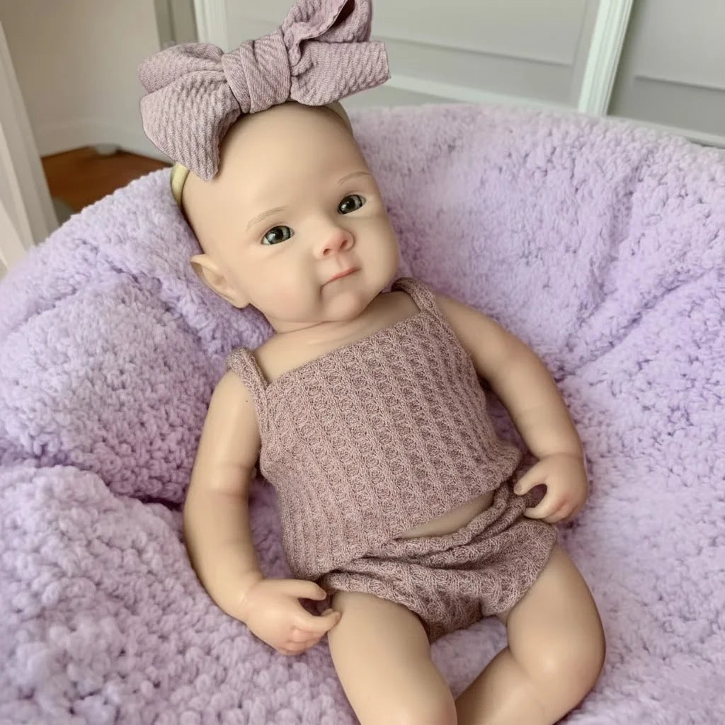 13-Inch Reborn Baby Girl Doll – Soft Silicone, Handmade with 2 Outfits