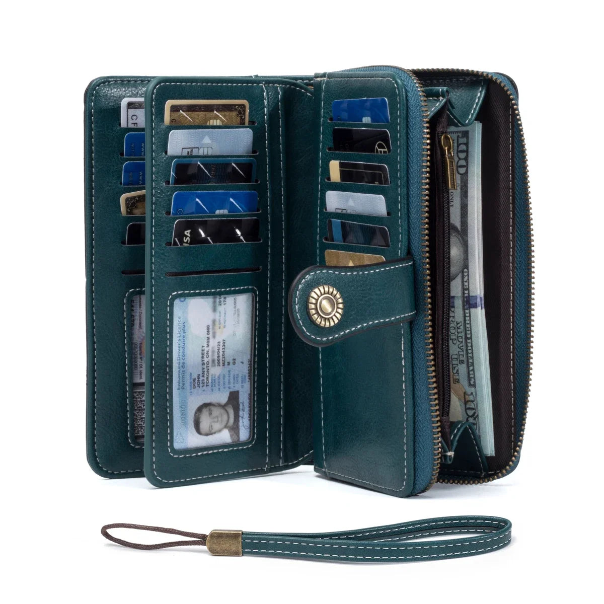 RFID Blocking Leather Long Wallet – Large Capacity Zipper Clutch