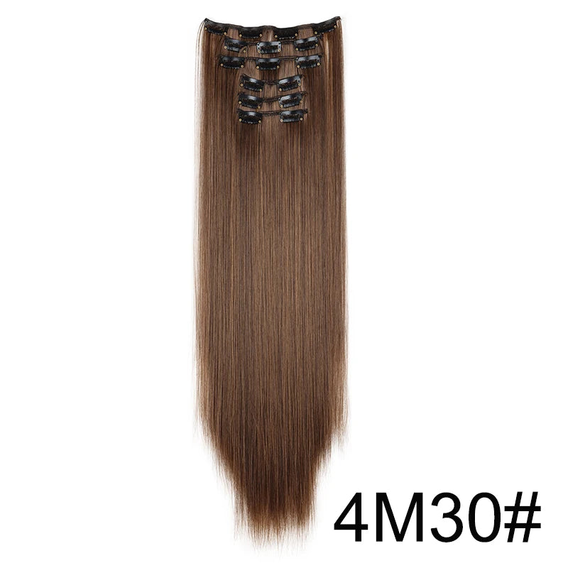 Clip-In Hair Extensions 6-Piece Set Long Straight Synthetic Seamless