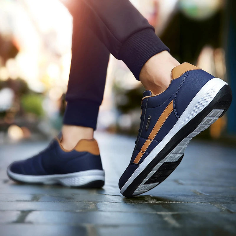 Men's Leather Casual Sneakers Breathable Non-Slip Shoes