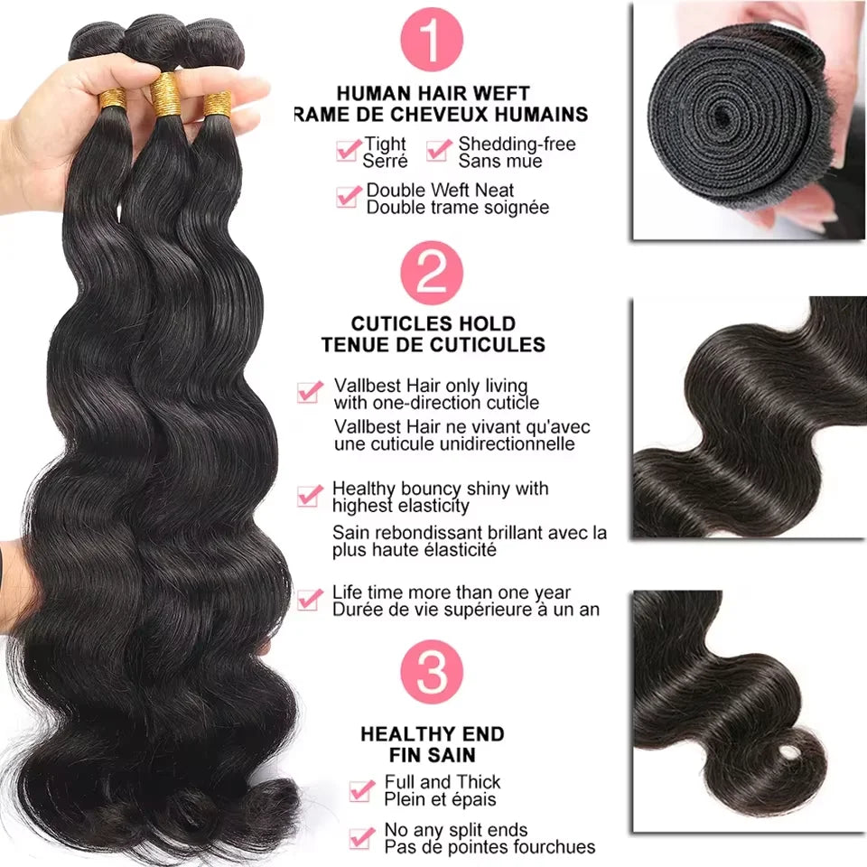 Peruvian Human Hair Bundles Body Wave 26 28 30 Inch Virgin 3 4 Women Sew Quick Weave Raw Extensions