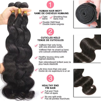 Peruvian Human Hair Bundles Body Wave 26 28 30 Inch Virgin 3 4 Women Sew Quick Weave Raw Extensions